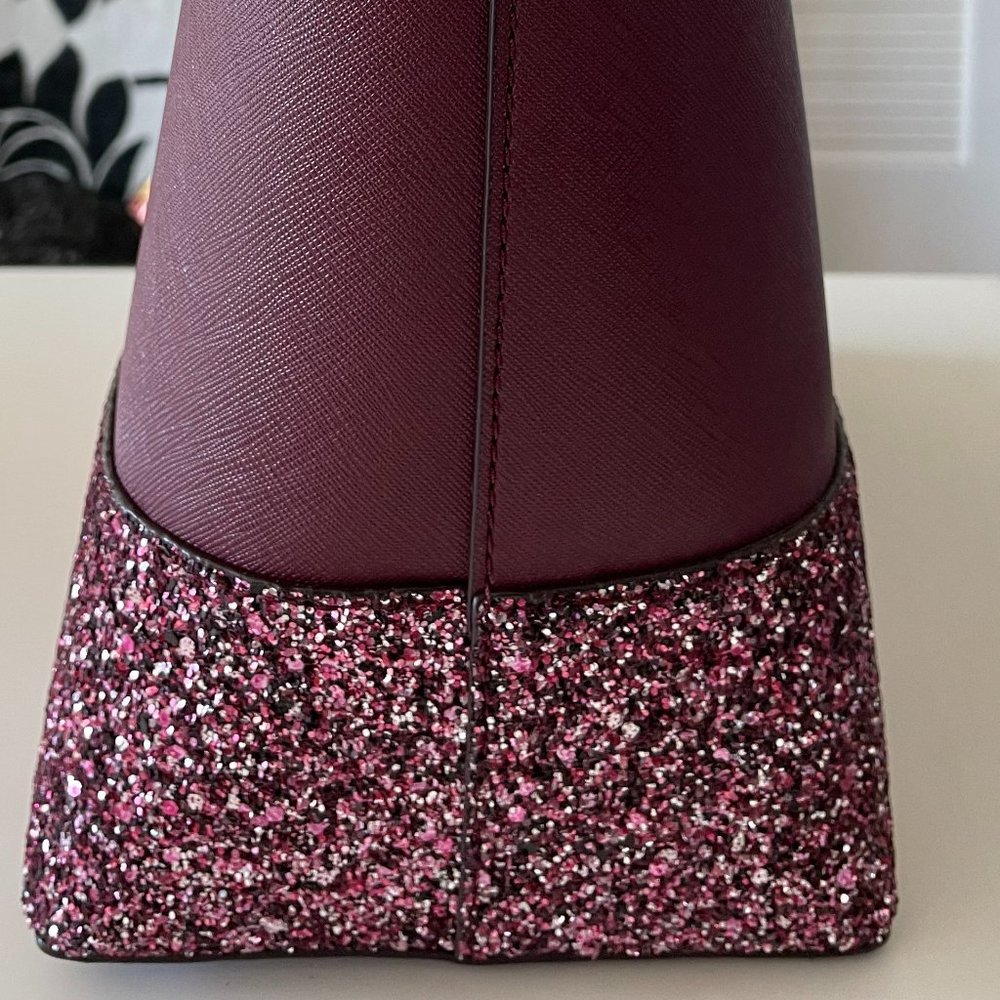 Kate Spade Penny Greta Court Glitter Tote Cherrywood Shoulder Bag - Picture 6 of 8
